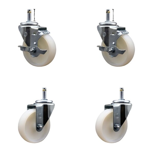Service Caster 4'' Nylon Wheel Swivel 7/16'' Grip Ring Stem Caster Set 2 Brakes, 4PK SCC-GR20S414-NYS-TLB-716138-2-S-2 - main